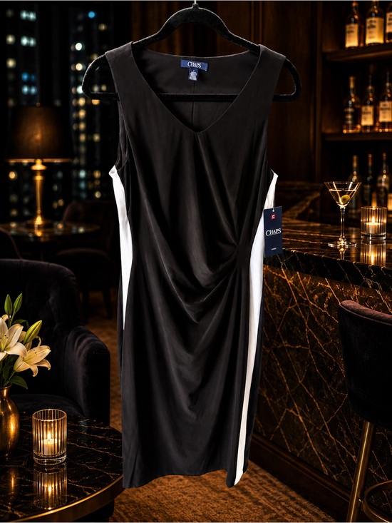 Chaps Dresses & Skirts - NWT CHAPS Black White Ruched Sheath Dress Size M